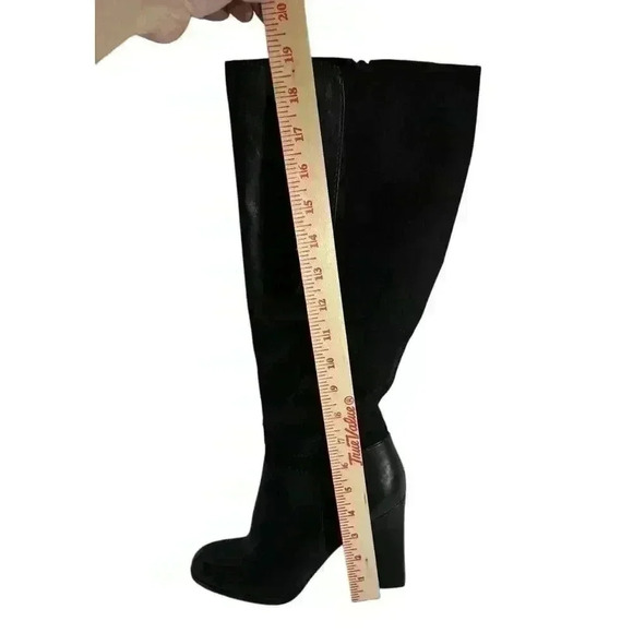 Nine West Black High Heeled Leather Suede Tall Boots 8.5 Dress Booties Classy - Picture 11 of 12